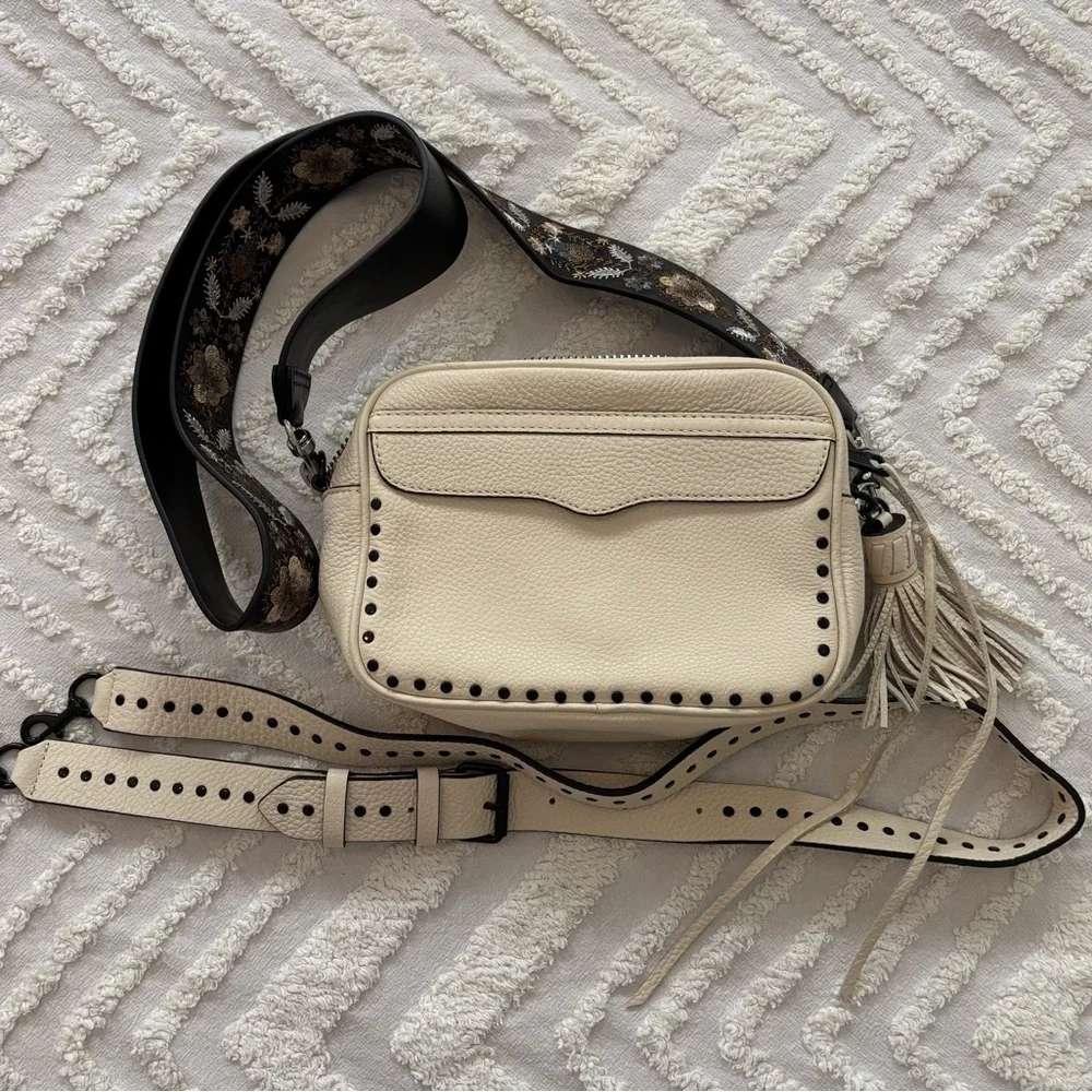 Rebecca Minkoff Cream Leather Crossbody Bag with Decorative Guitar style Strap - Picture 1 of 4